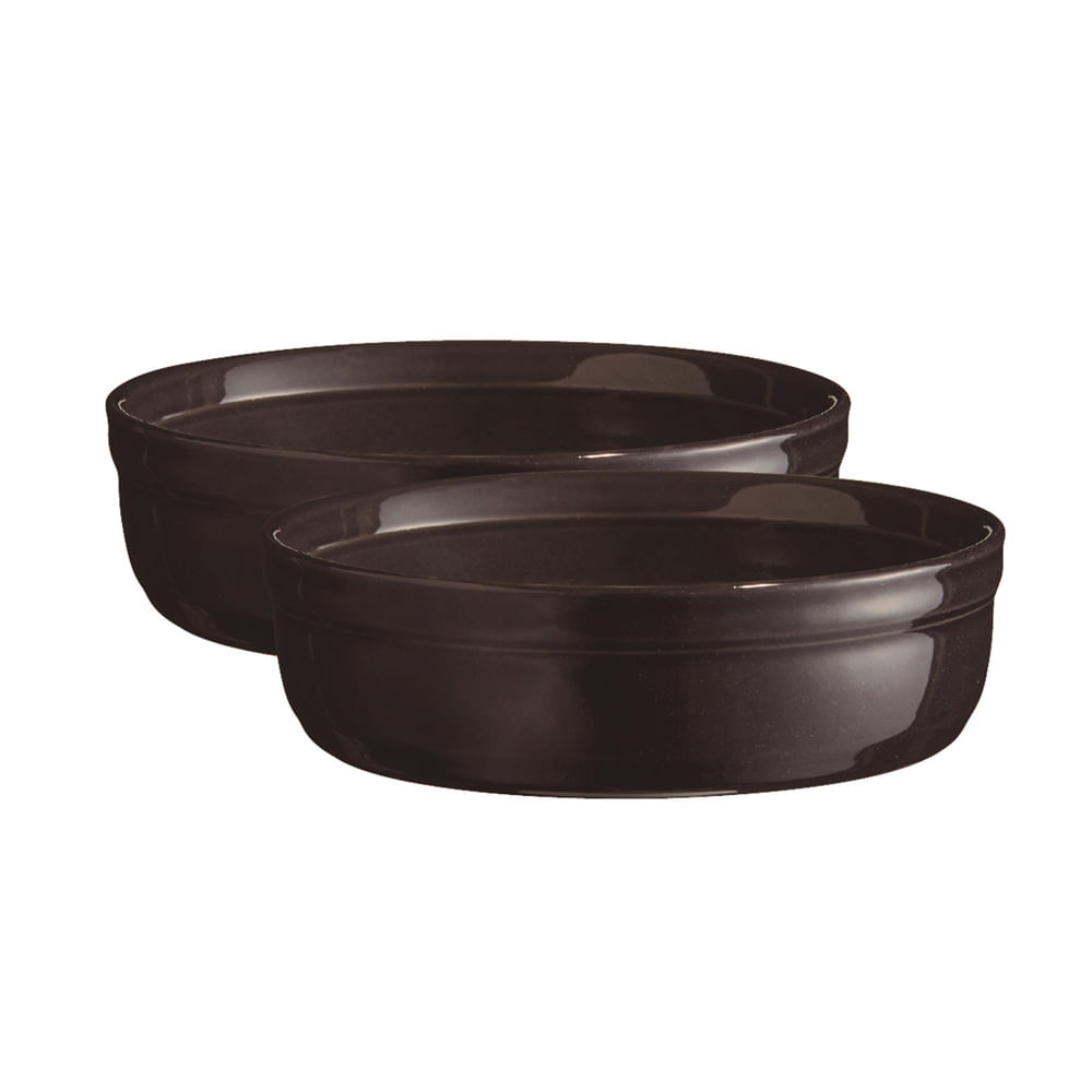Emile Henry ramekins rasos crème brûlée cerâmica hr 2 peças preto